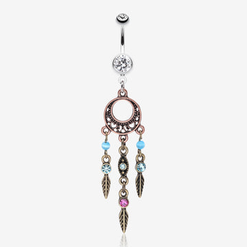Beautiful Vintage Style Dream Catcher Belly Ring-Clear Gem